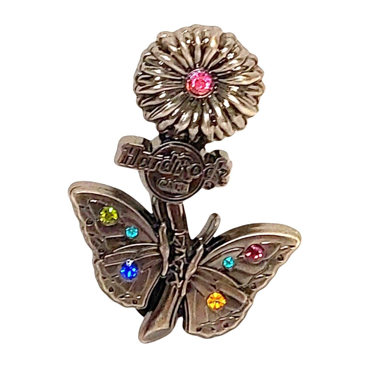 Hard Rock Cafe Pin Butterfly Flower Fashion Rhinestones
