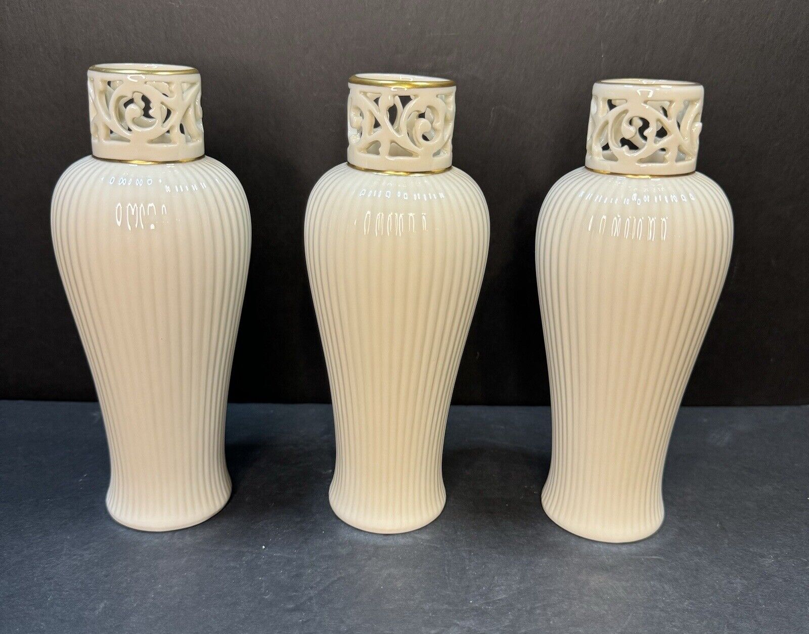 Lenox Tracery Collection Pierced Bud Vase w/ 24k Gold Trim Group Of 3