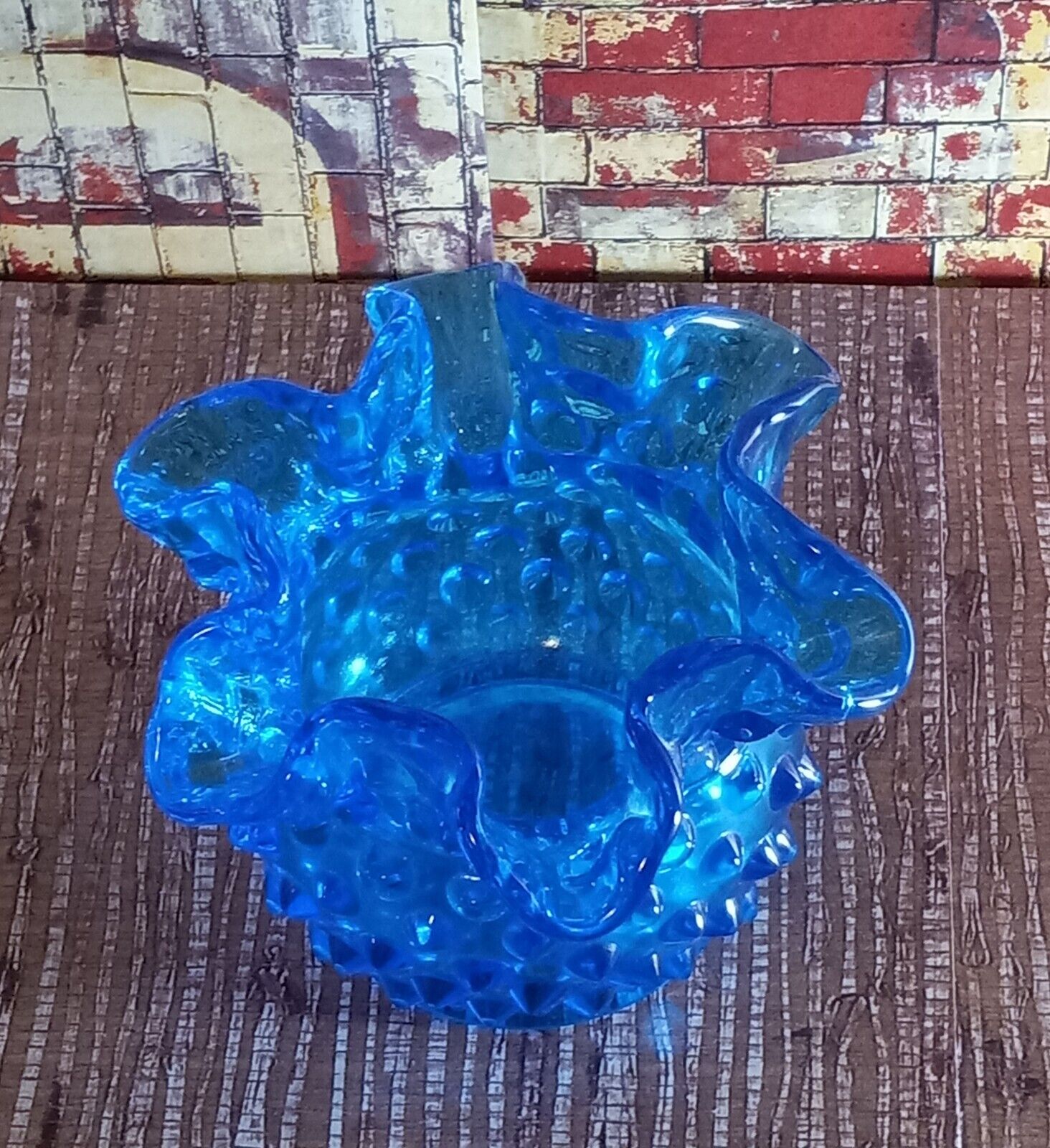 Vintage FENTON RUFFLED HOBNAIL COLBALT BLUE Vase 3\