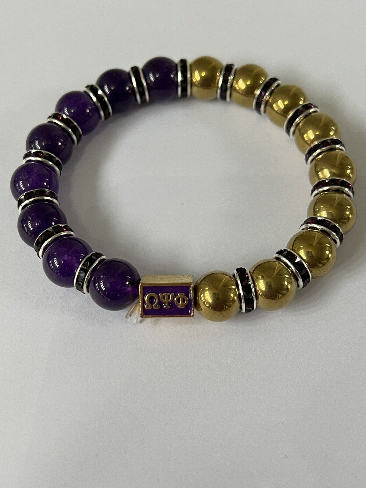 Omega Psi Phi Two Tone Purple And Gold Beaded Bracelet