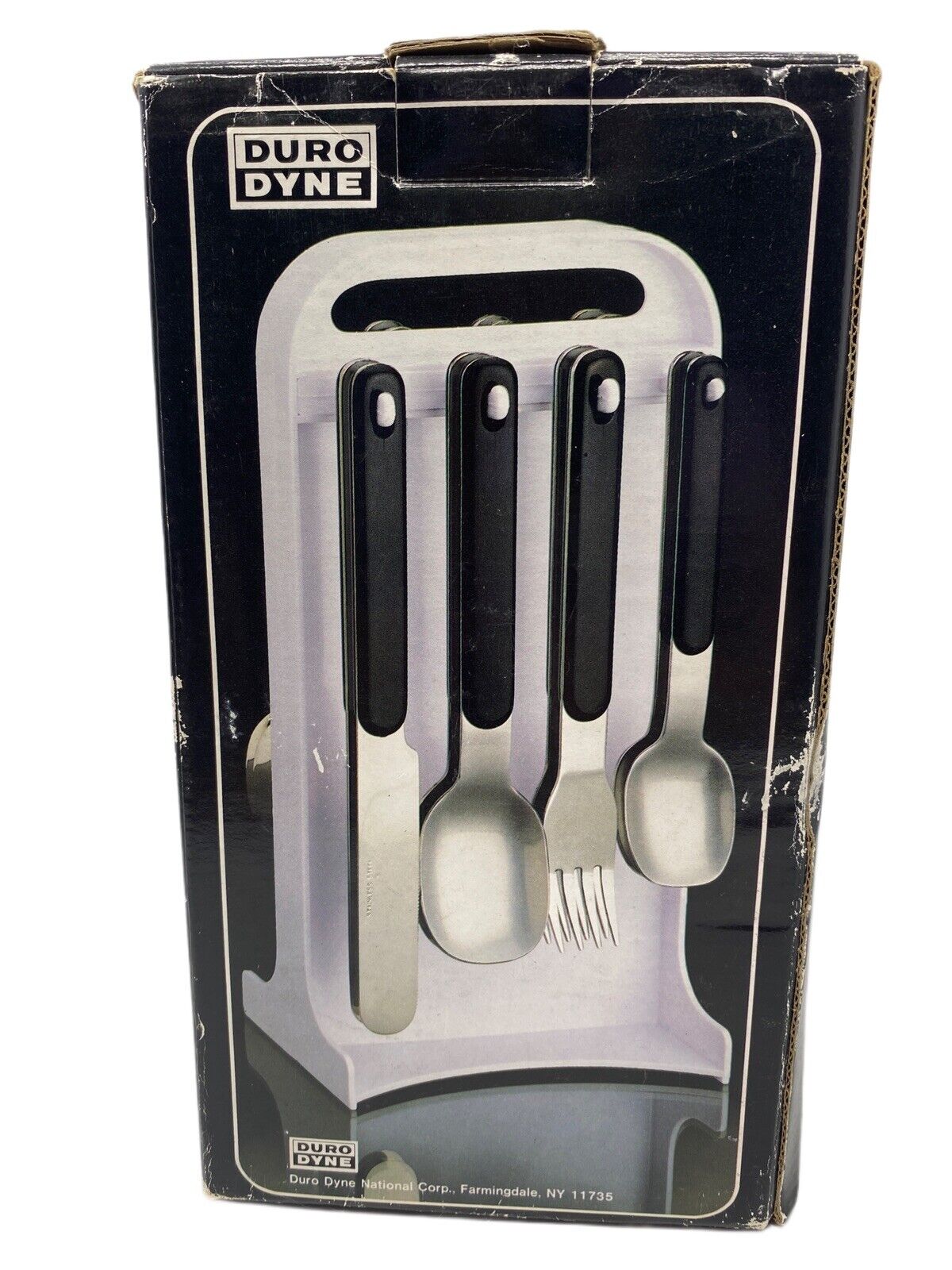 Vtg Duro Dyne 16 Pc Cutlery Set Service For 4 Black ABS Plastic Handles Hanger