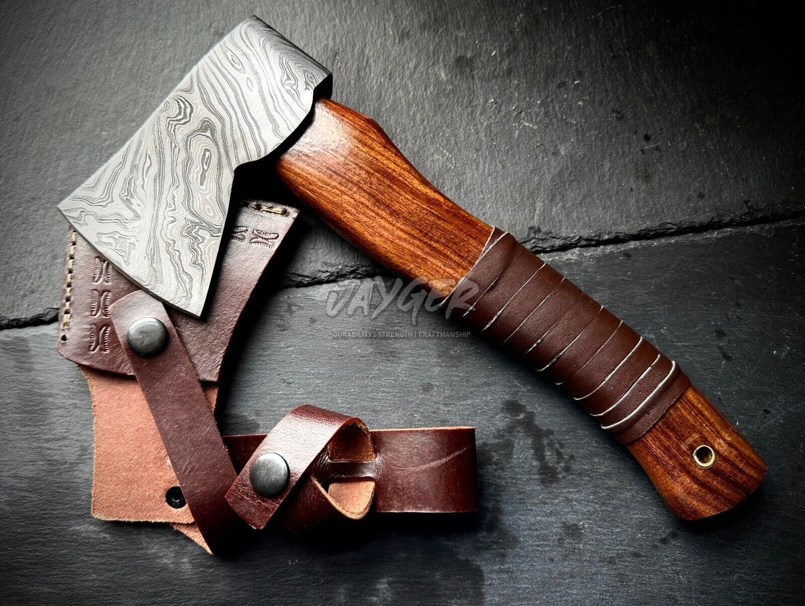 Handmade Damascus  Steel Axe | Wood working | Wood Handle | Leather Cover