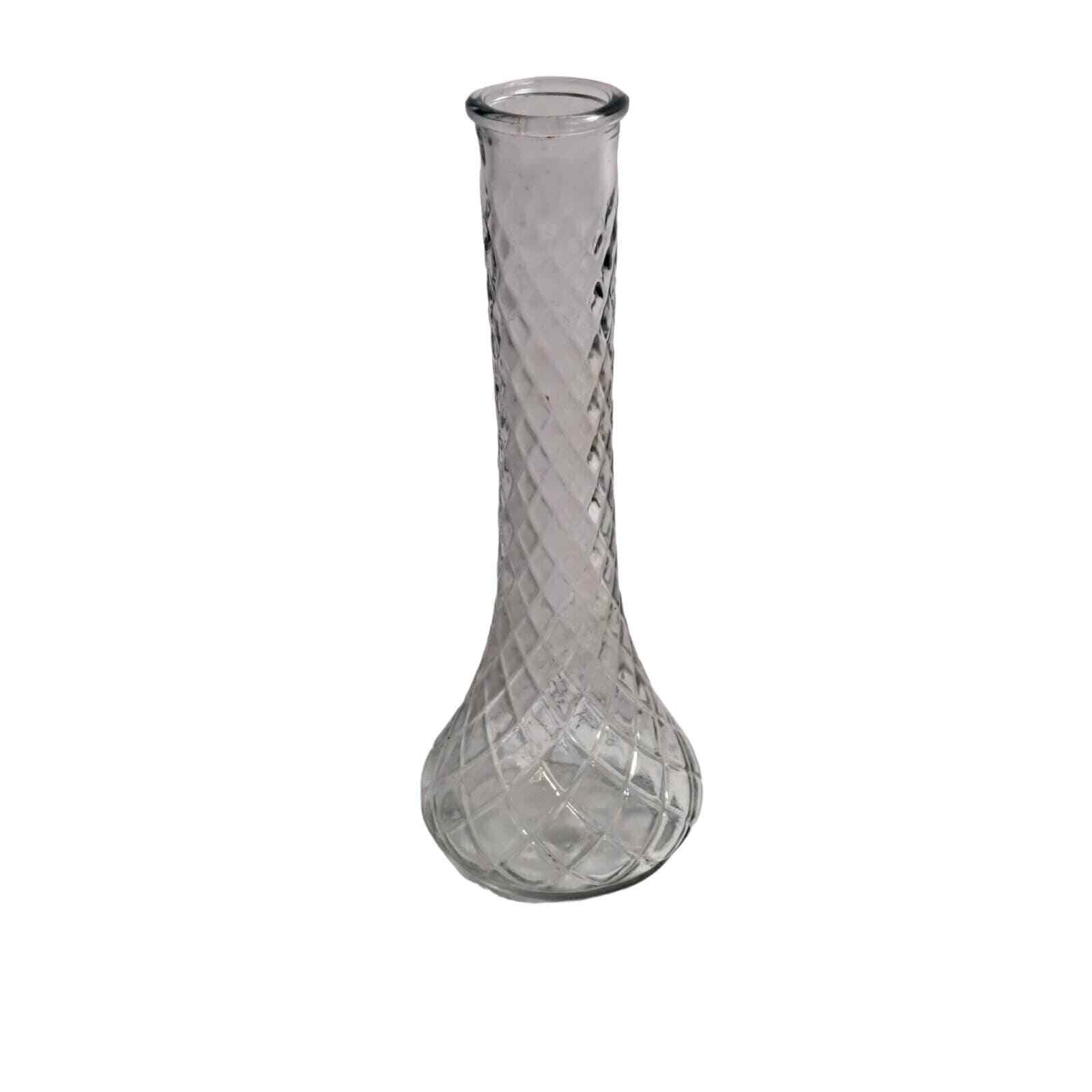 Vintage Hoosier Clear Glass Bud Vase 4098-4092 Quilted Diamond Pattern 9\