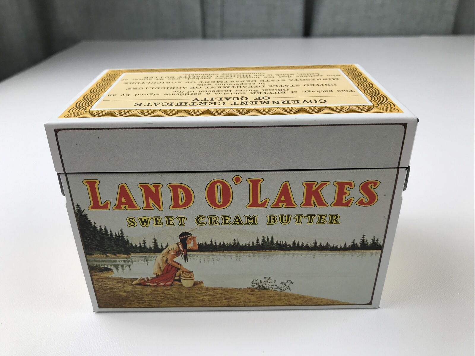 Vintage Land O\'Lakes Sweet Cream Butter Metal Tin Recipe Box With Recipe Cards
