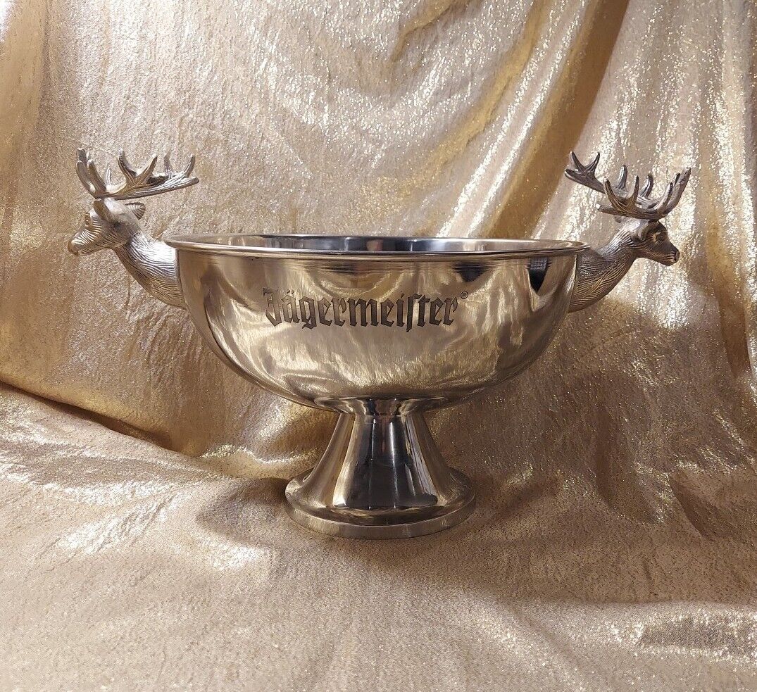 Vintage Jagermeister Bowl Silver Tone Serving Punch Dish Large Party Decor