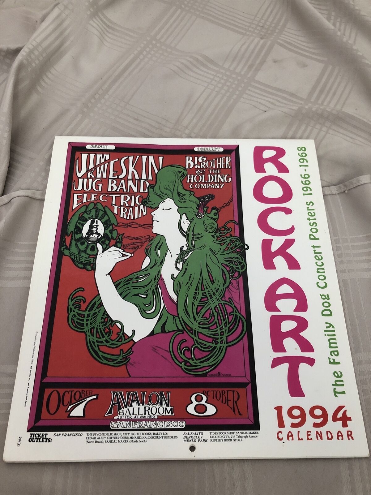 Family Dog Productions 1966 Rock art Calendar 1994 Unmarked Collectible Vintage