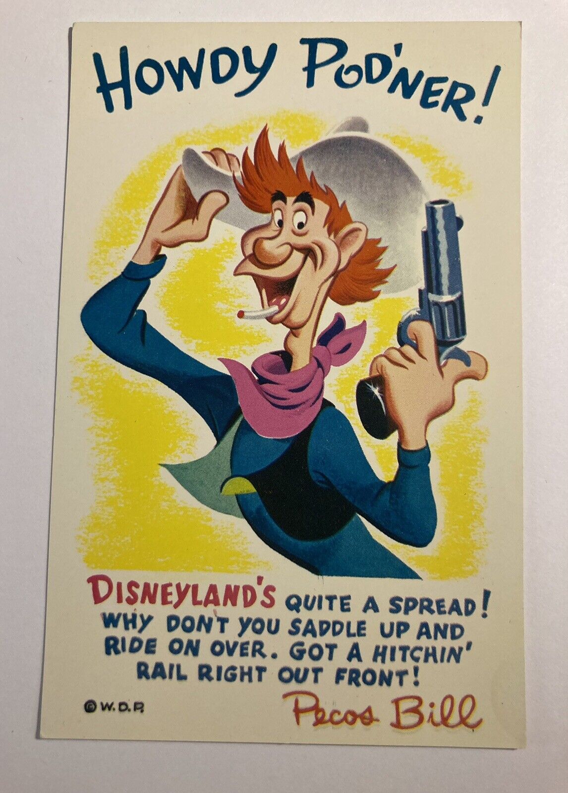 Pecos Bill 1956 Disneyland Postcard ,   Very Rare Find