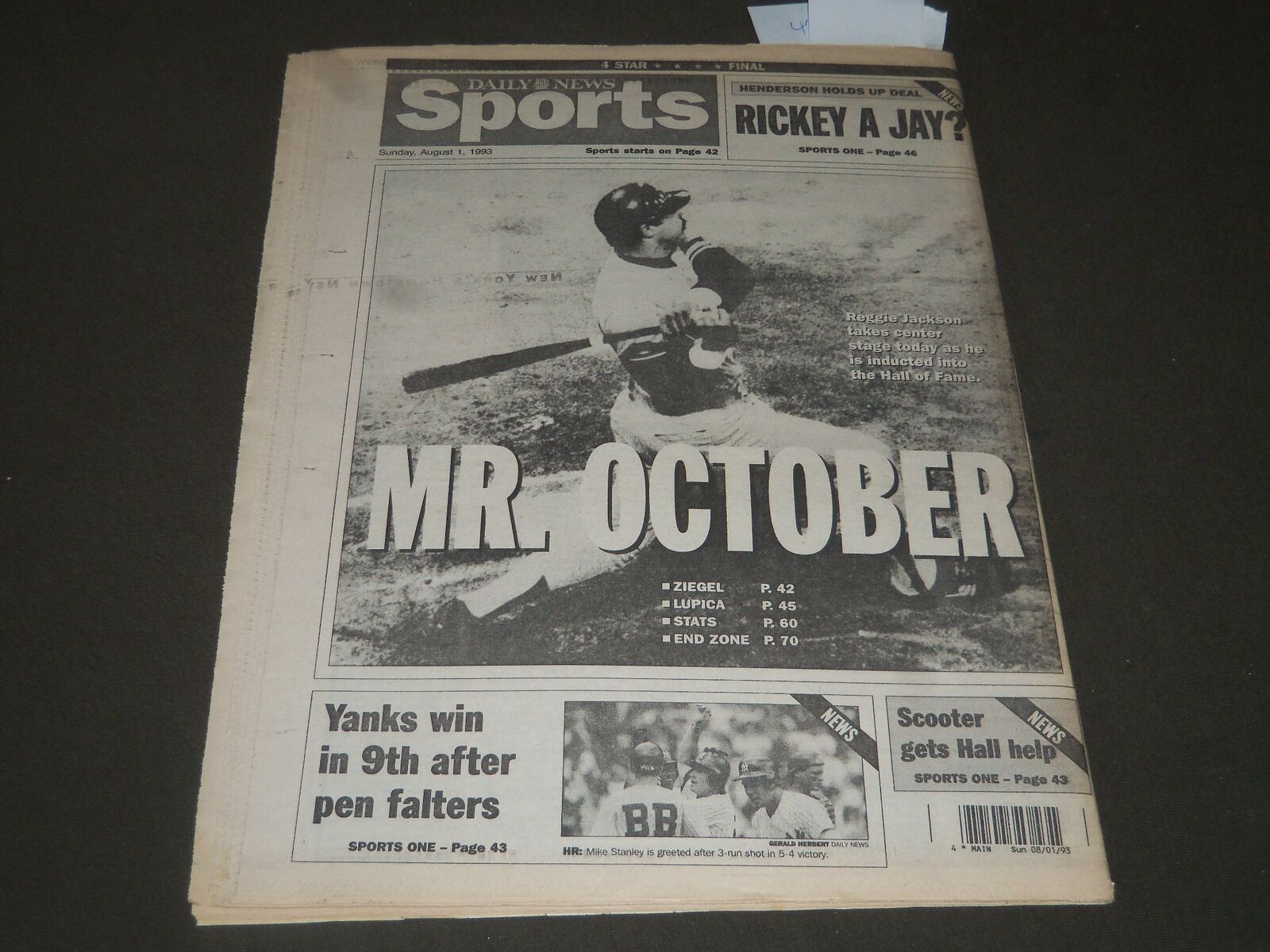 1993 AUGUST 1 NEW YORK DAILY NEWS - MR. OCTOBER HALL OF FAME - NP 2614