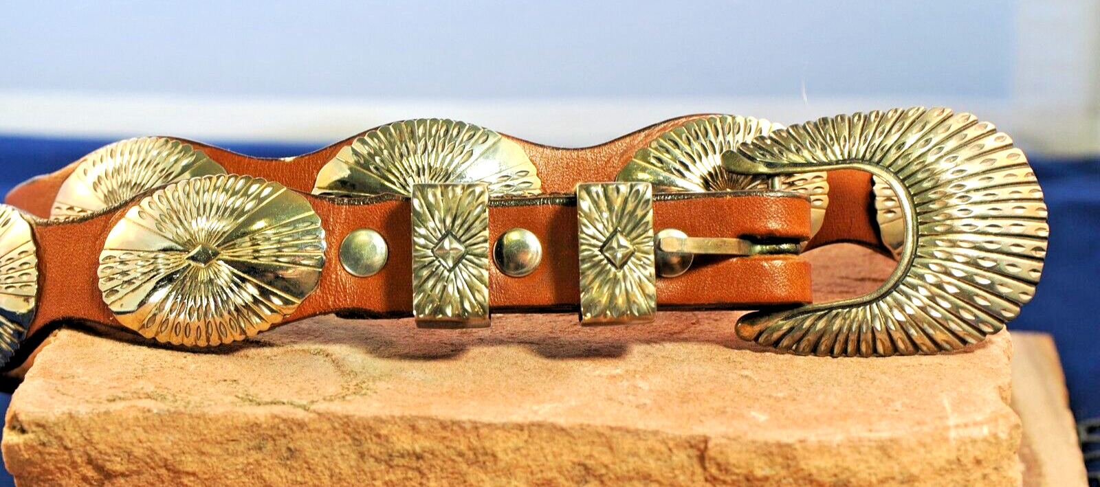 Beautiful Sterling Silver Concho Belt with Sterling Buckle and Tip