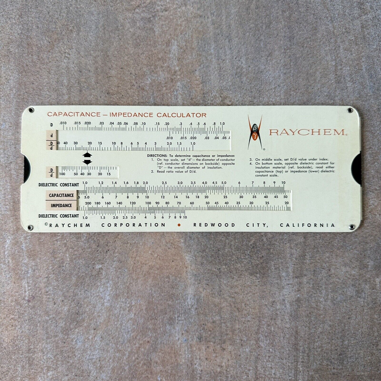Vintage Raychem Slide Rule Capacitance - Impedance Calculator 1963 Coaxial Cable