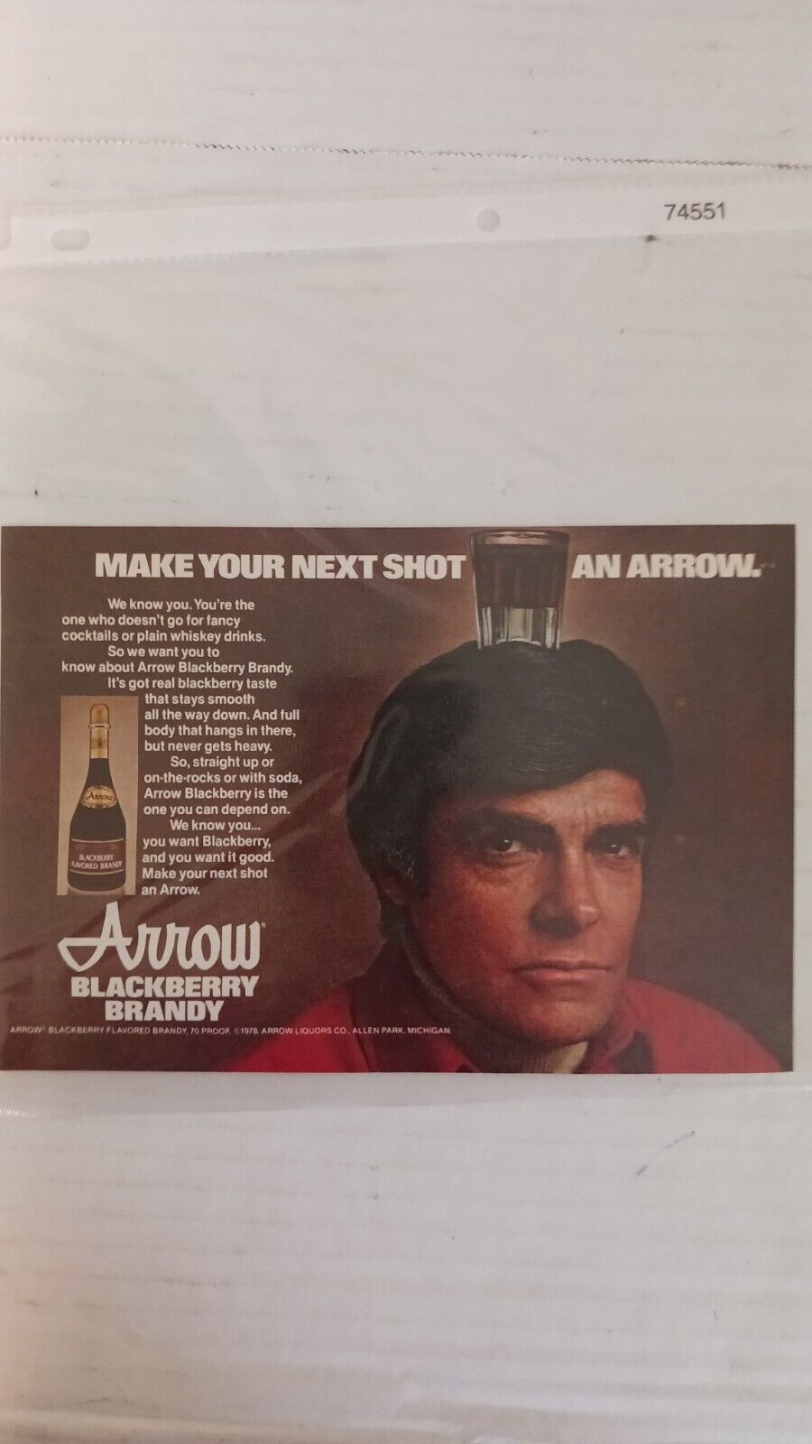Vintage 1978 1/2 Page Arrow Blackberry Brandy Full Color Print Advertisement