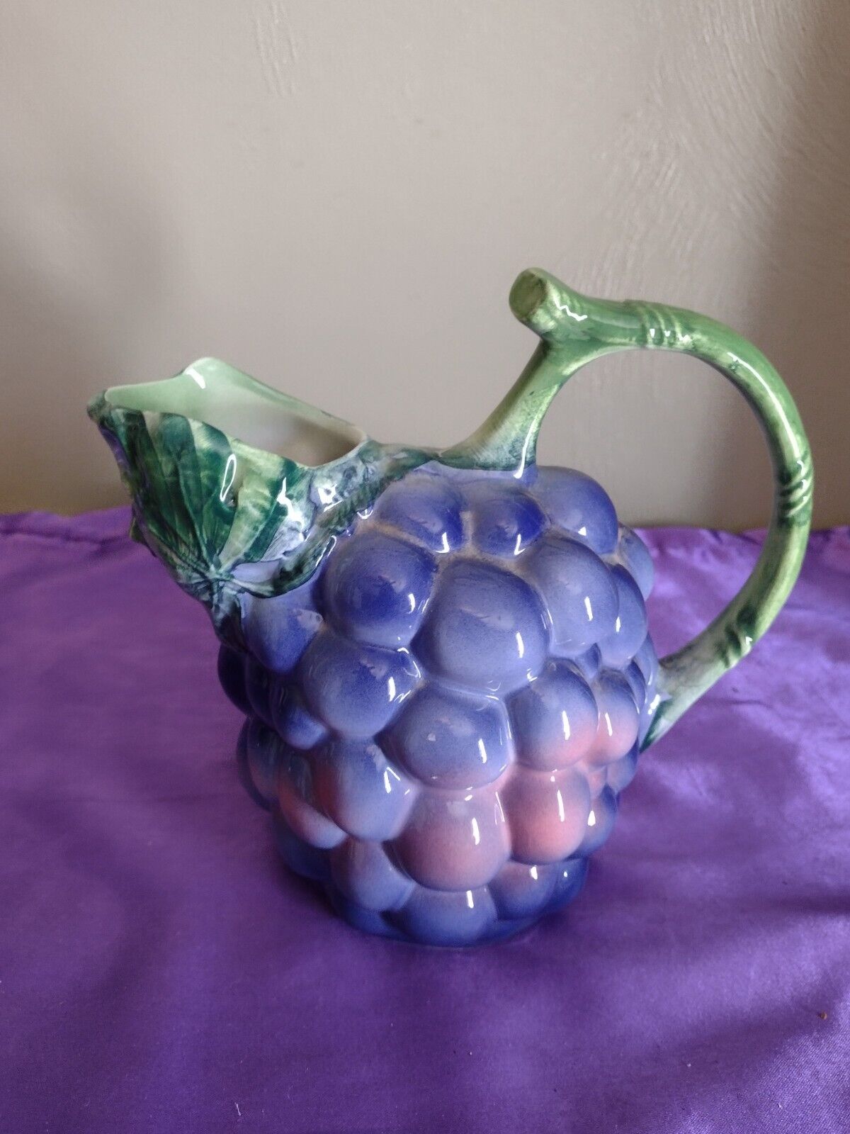 Vintage Hand-Painted Ceramic Purple Grape Pitcher Made in Italy
