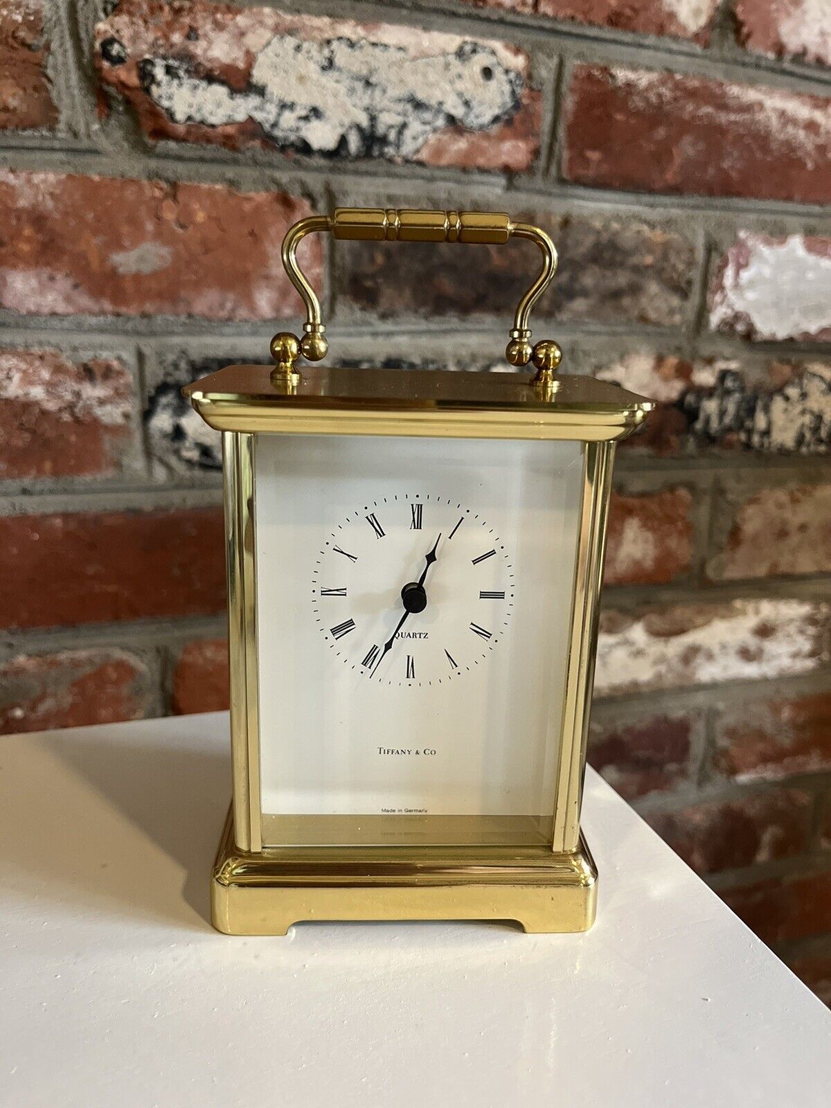 TIFFANY & CO. Vintage Brass Carriage Table Clock Made In Germany - Working