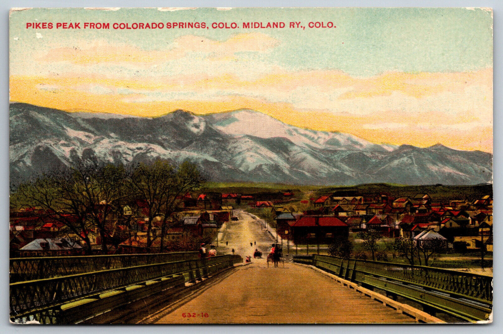 Vintage Pikes Peak Postcard Colorado Springs Midland Railway Roailroad Red Lette