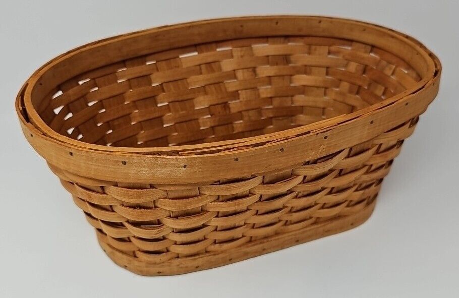 Antique Hand Woven Oval Basket Vintage Wood Bottom