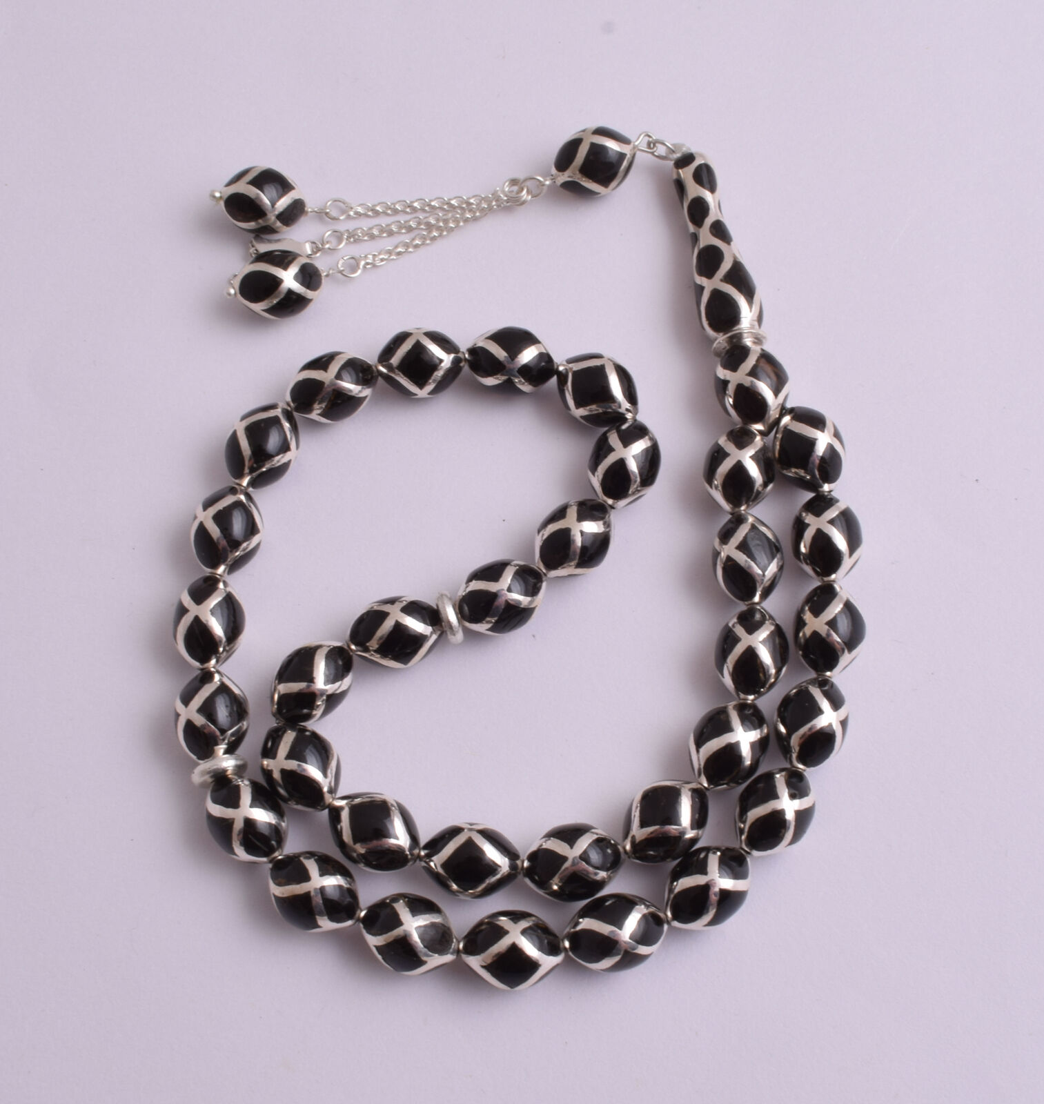 Black coral-sterling silver Islamic inlaid prayer beads,muslim Tasbih