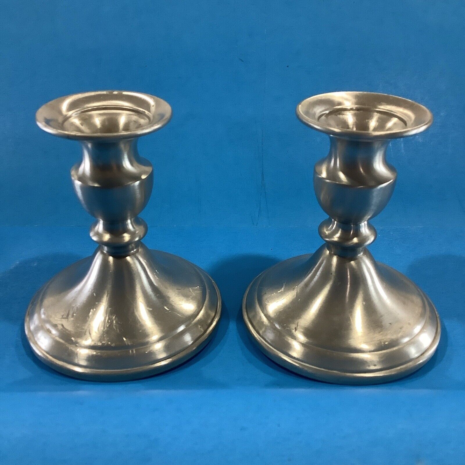 WEB Pewter Candlesticks Set of 2 Weighted Marked 4.25\