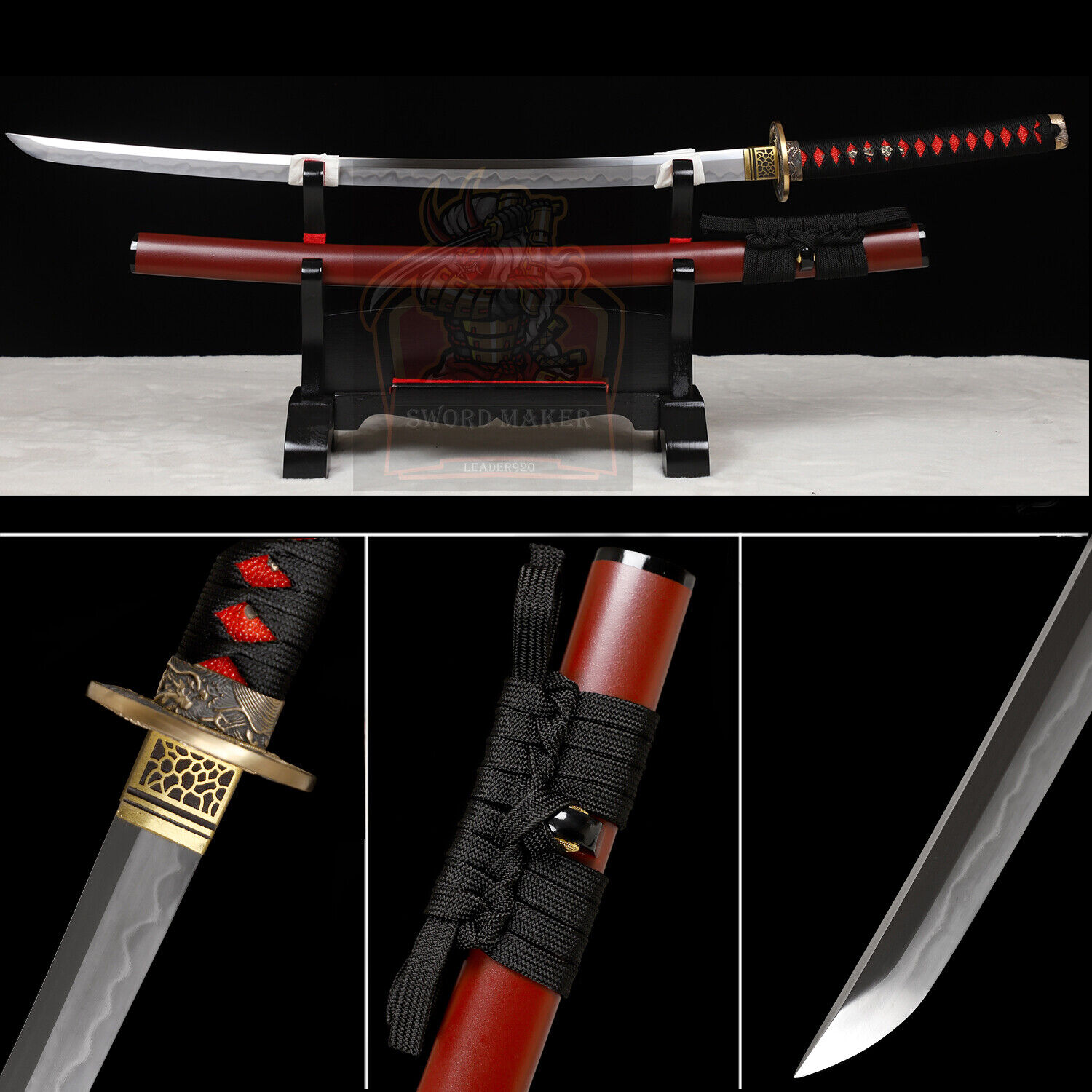 Red Saya Japanese Katana Sword Full Tang T10 Steel Clay Tempered Real Hamon 