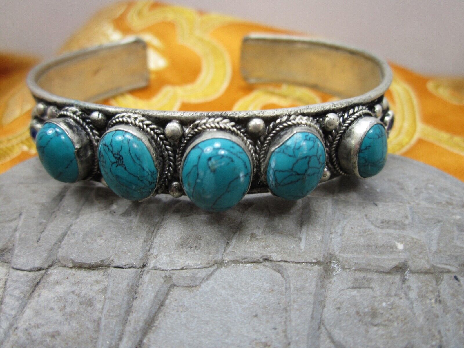 USA Seller Unisex Colorful Faux Turquoise Tibetan Silver Cuff Bracelet Nepal