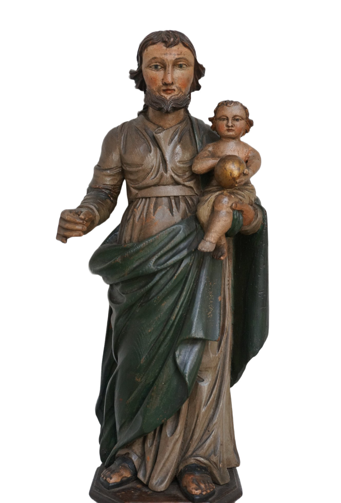 Polychrome wooden sculpture St. Joseph with the Child Jesus, colonial, ca. 1800