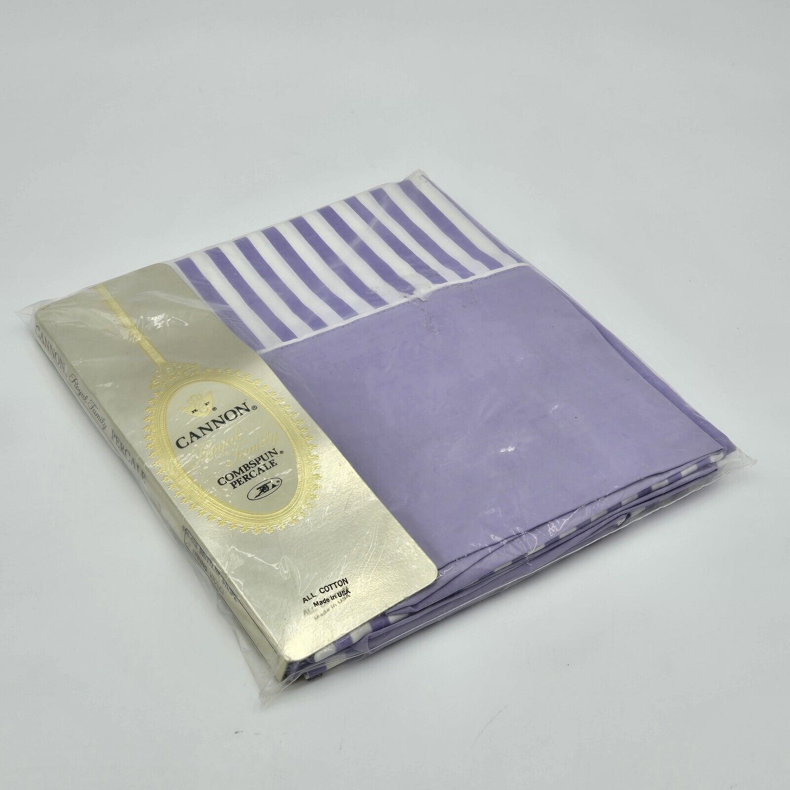 Vintage 2 Pillowcases Royal Family Cannon Tempo Purple Stripe Percale NOS #546