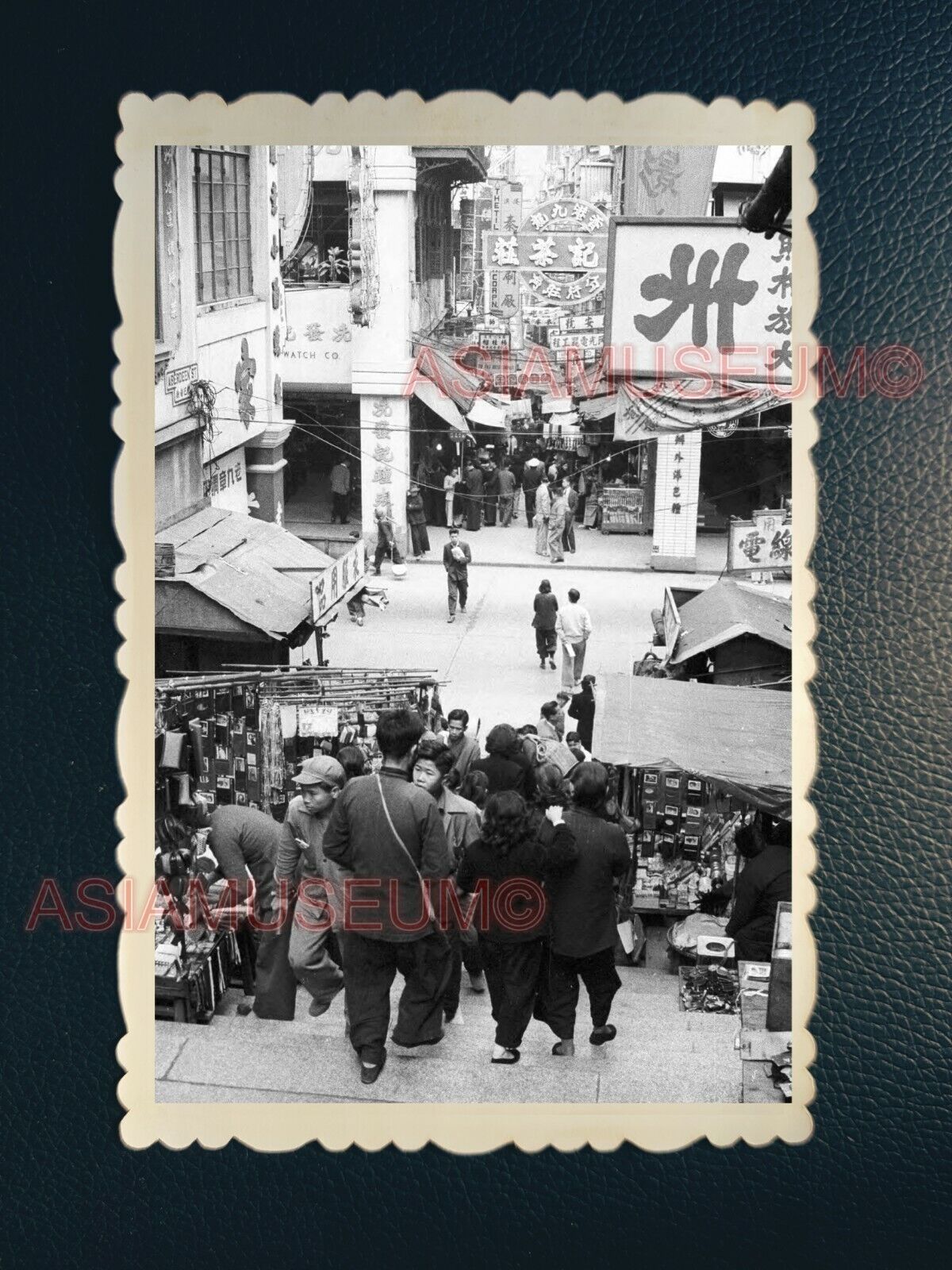 1940s MARKET STEPPED CENTRAL PEDDER STREET Scene Vintage Hong Kong Photo 1801