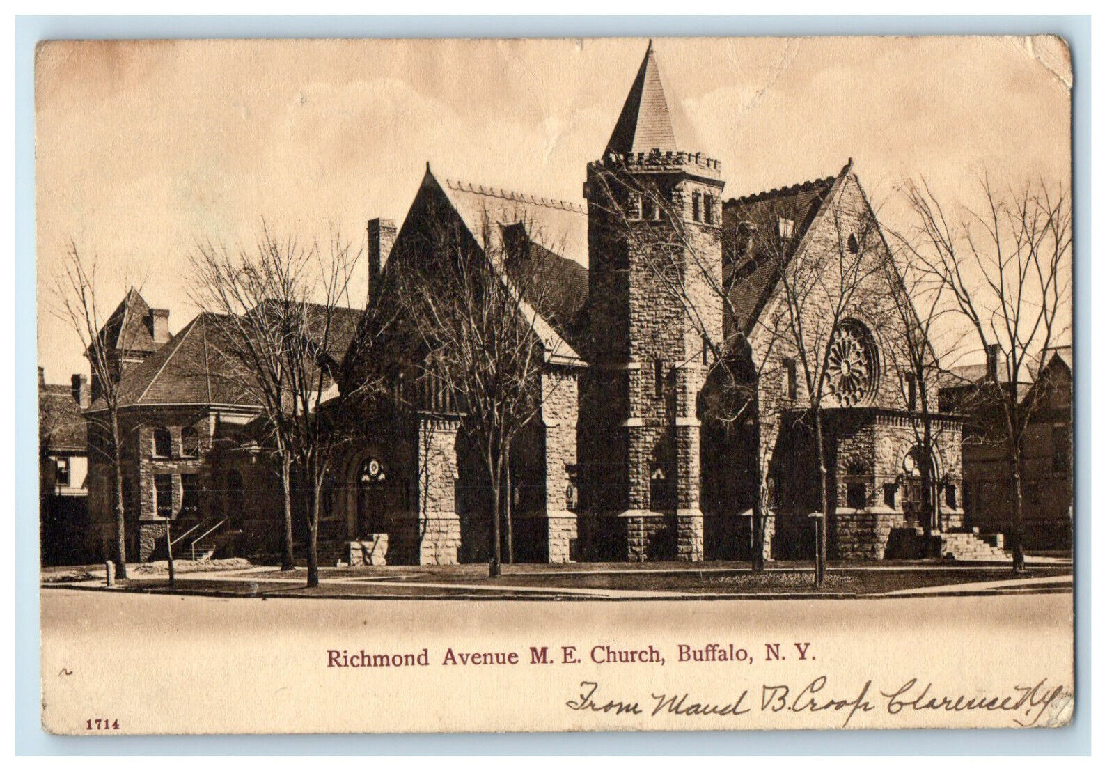 1907 Richmond Avenue M.E. Church Buffalo New York NY Antique Postcard