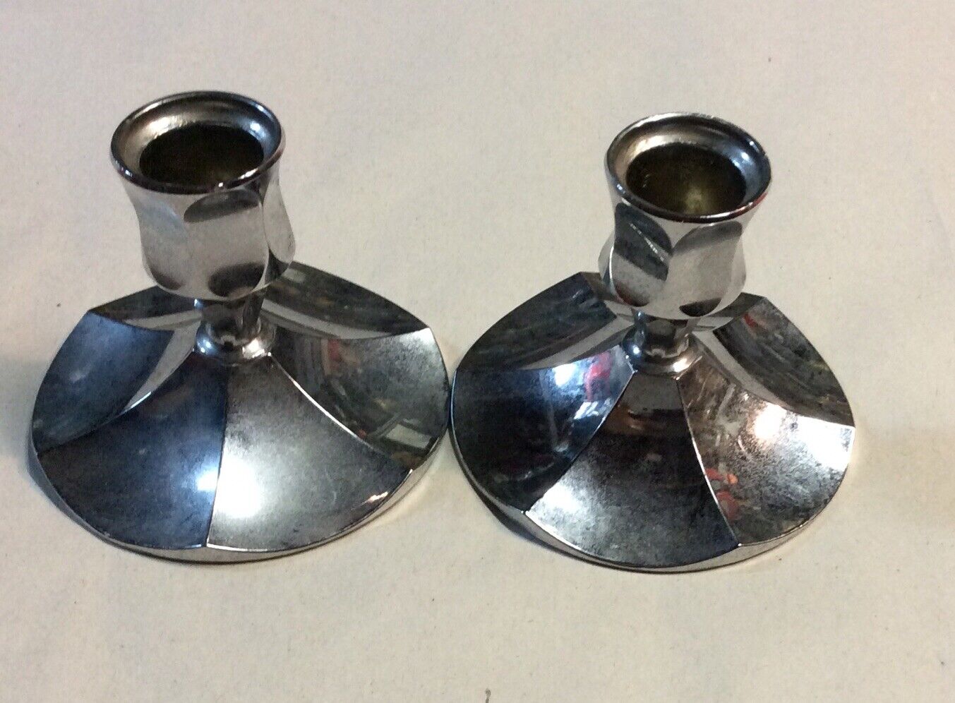 VTG Pair of Chrome Irvin Ware Candle Stick Holders Made in USA 3” Height