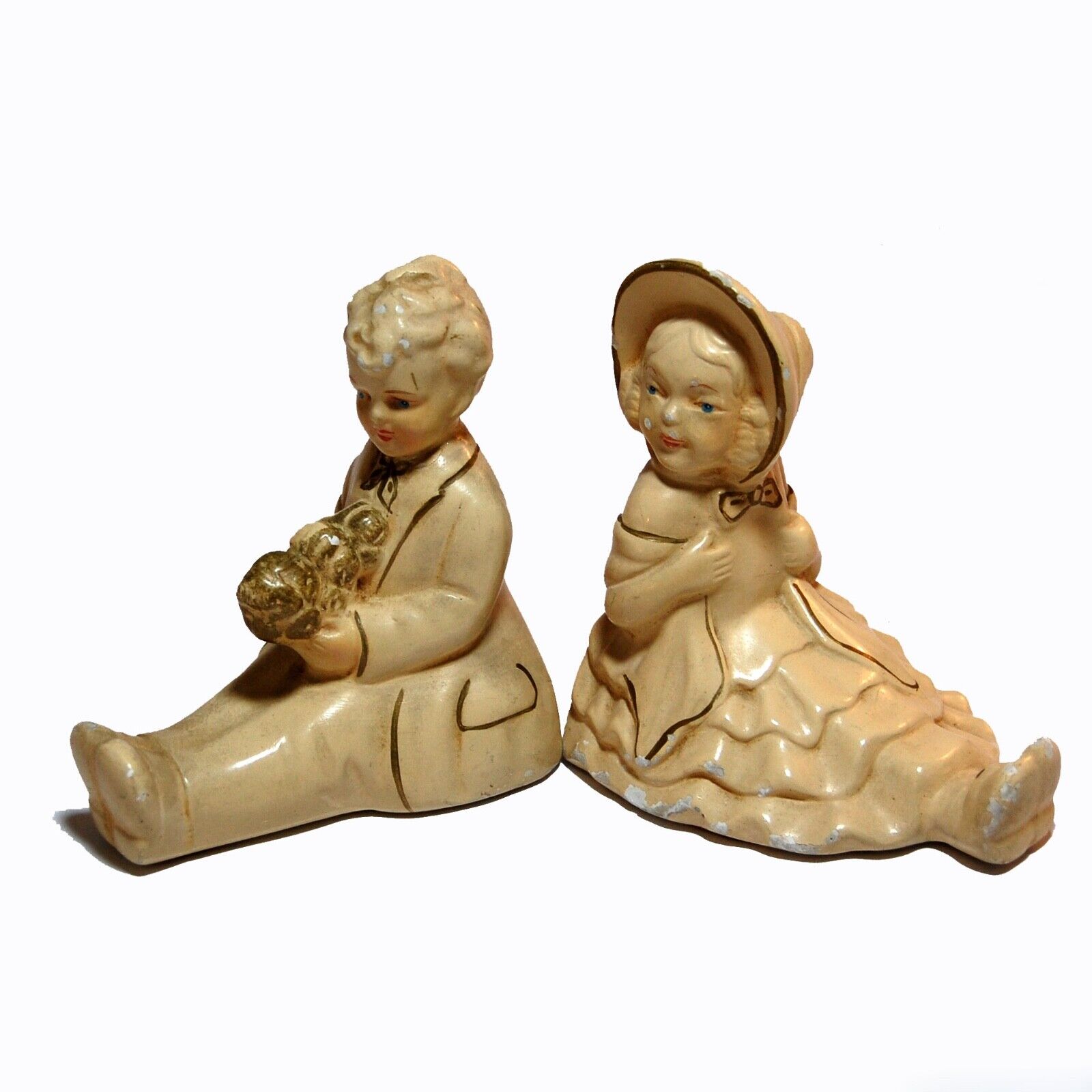 Coventry Ware 1940\'s Chalkware Victorian Boy & Girl Figurines Bookends