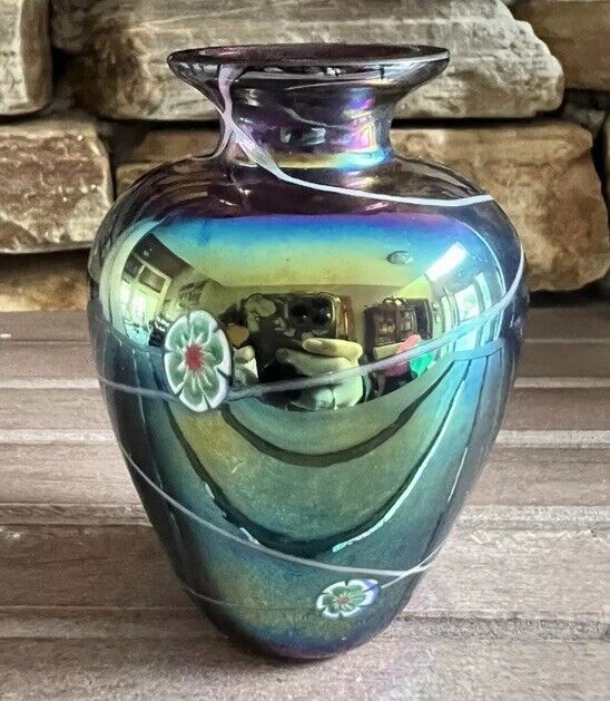 Vintage  Iridescent Studio Art Glass Vase/perfume Bottle STUNNING