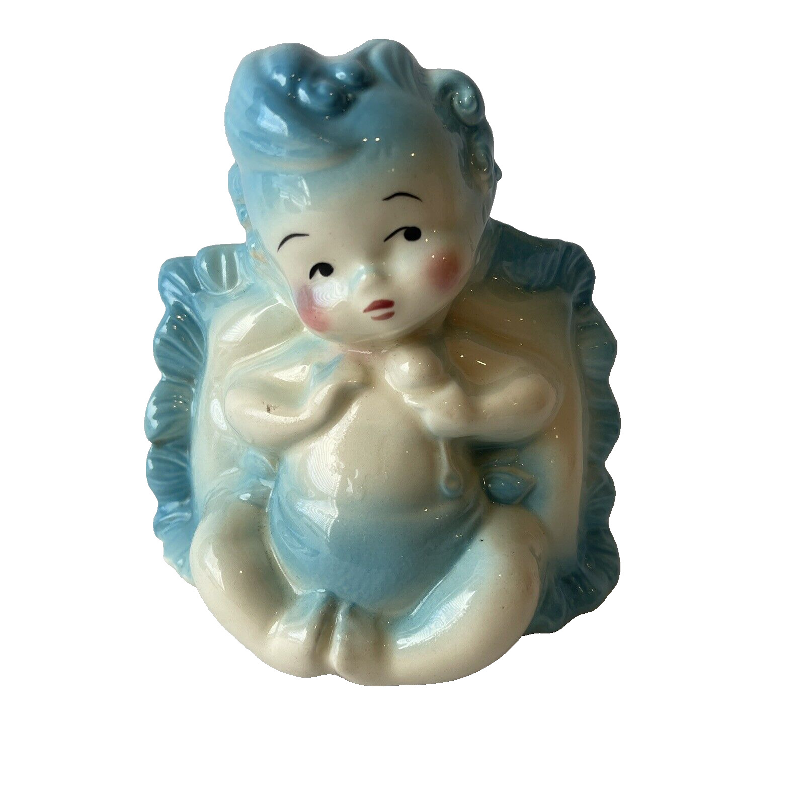 Hull Pottery Planter Blue Baby Boy Nursery USA Glossy Ceramic Vase #92 Vintage