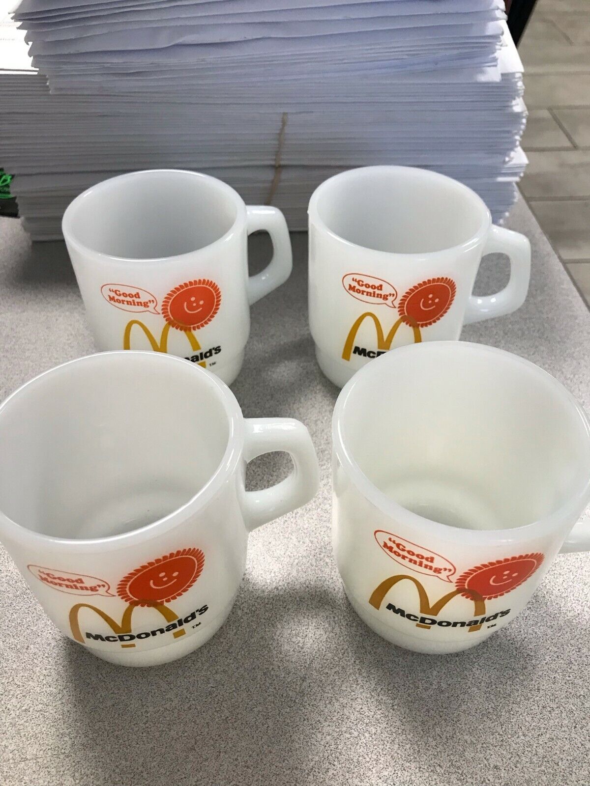 Lot of 4 McDonald\'s Milk Glass Coffee Mugs