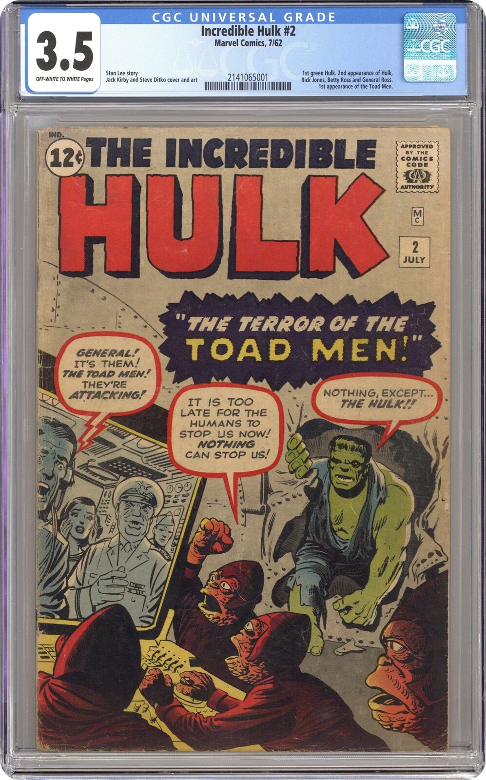 Incredible Hulk #2 CGC 3.5 1962 2141065001 1st app. green Hulk