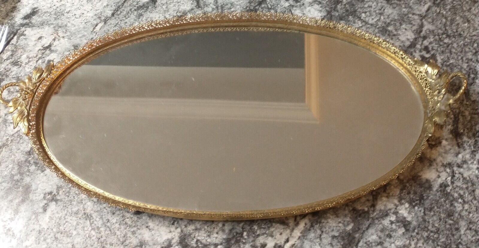 Vintage 24k Gold Plated Filigree Vanity Tray READ .