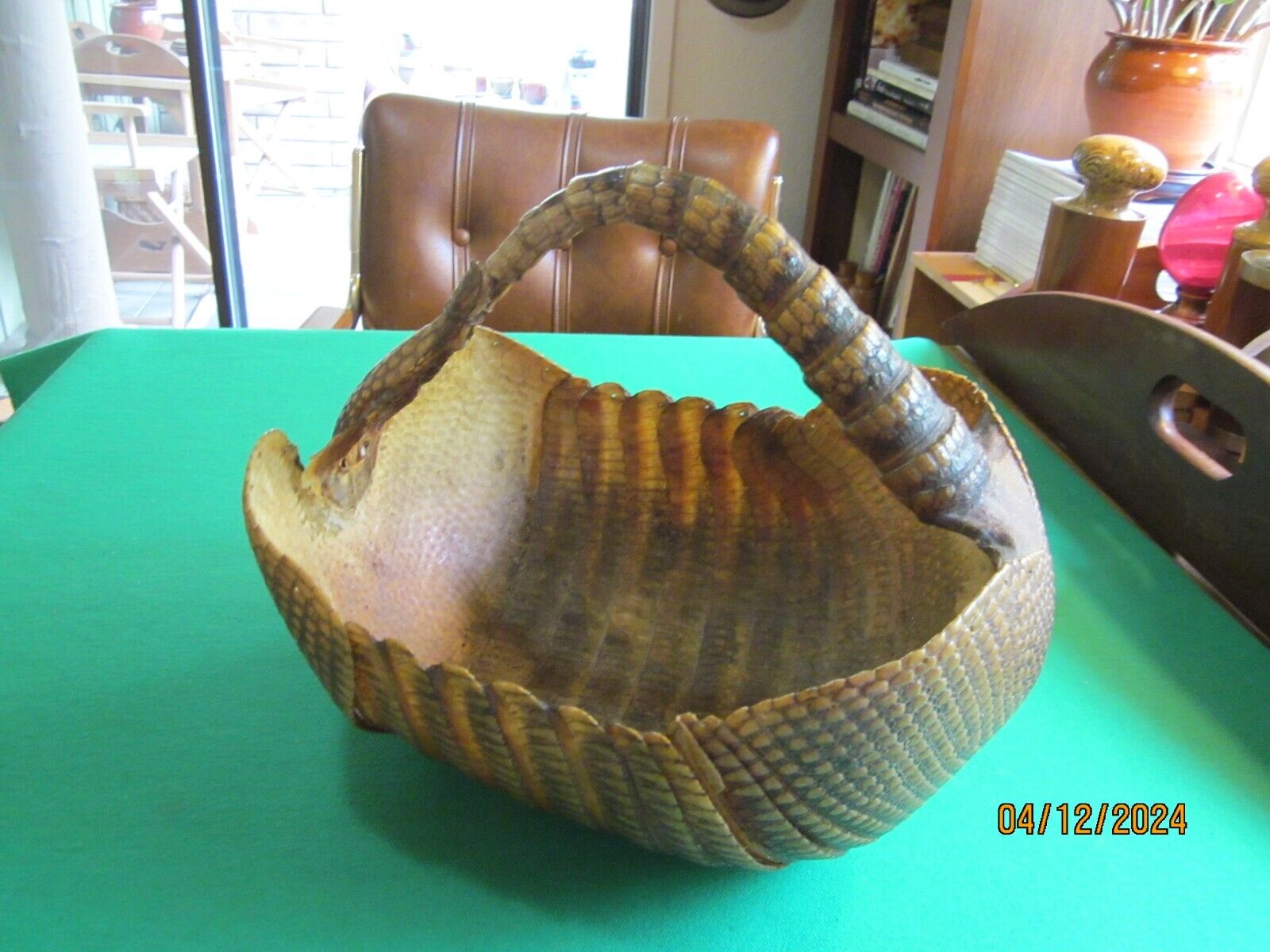 Antique Taxidermy Armadillo Basket