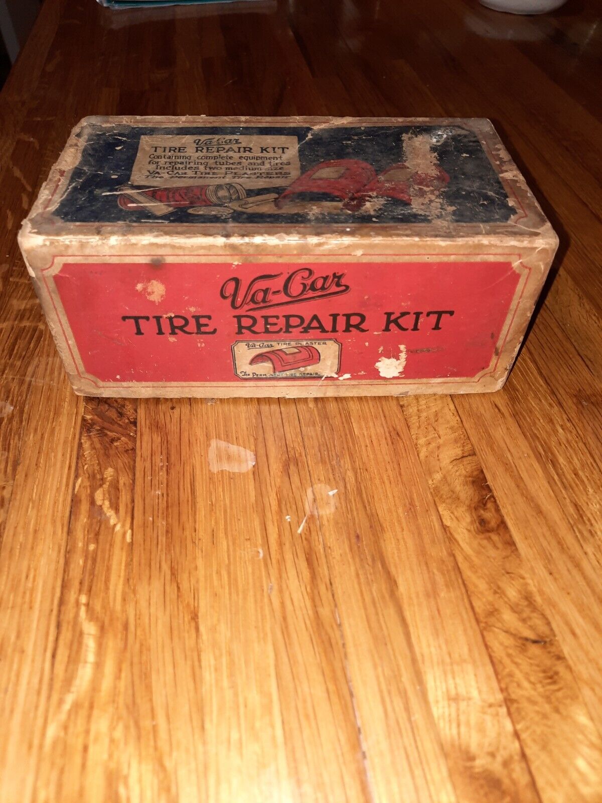 Vintage 1930s RARE Va-Car Rubber Tire Tube Repair Kit Gas & Oil Advertising box