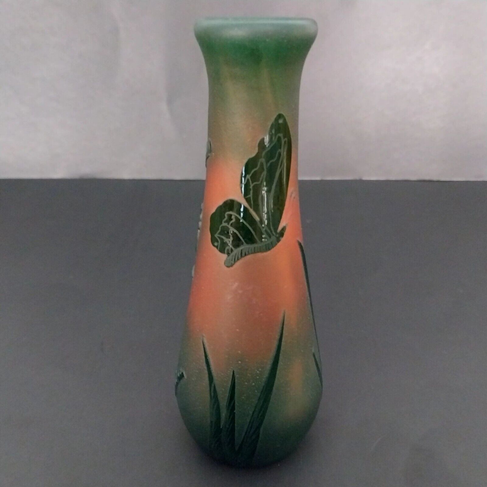 Cameo Glass Vase Art Nouveau La Rochere Butterfly Iris Vintage