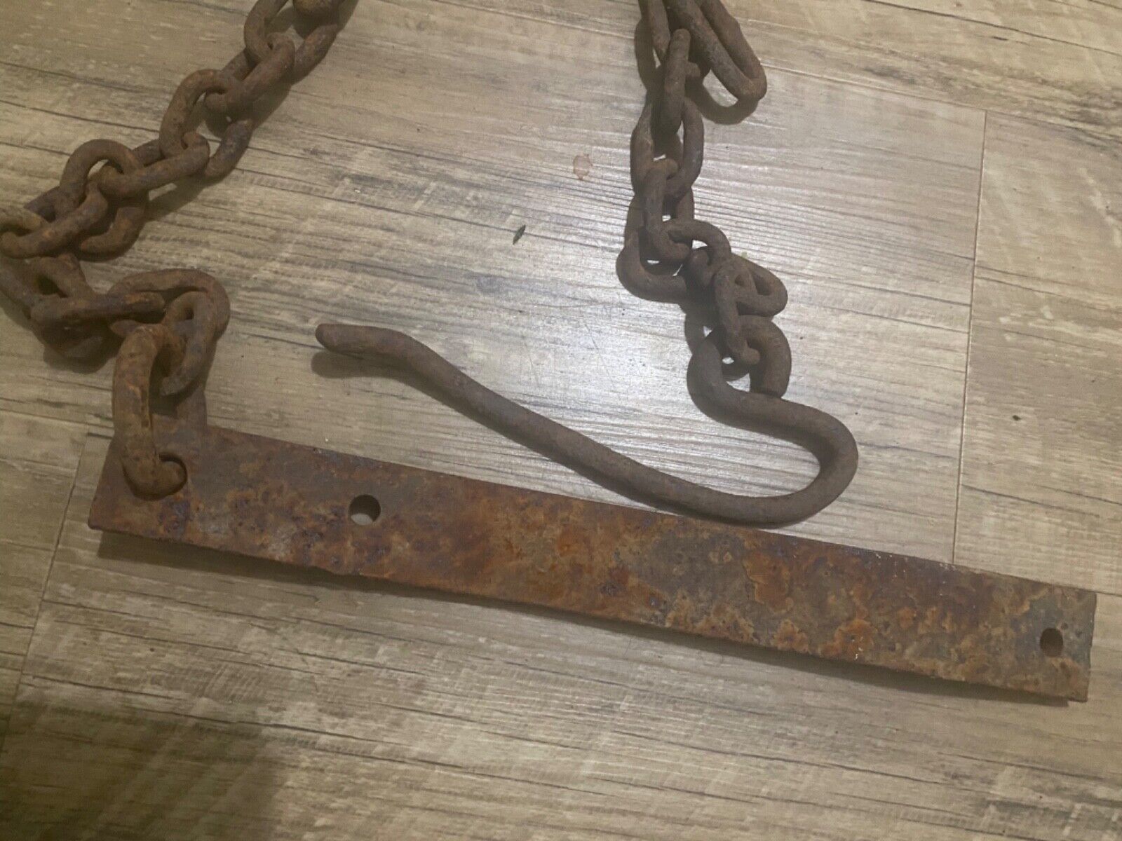 Vintage Chain,  Hand Forged, 40” long, Bar Stock, Oblong Ring and Hook