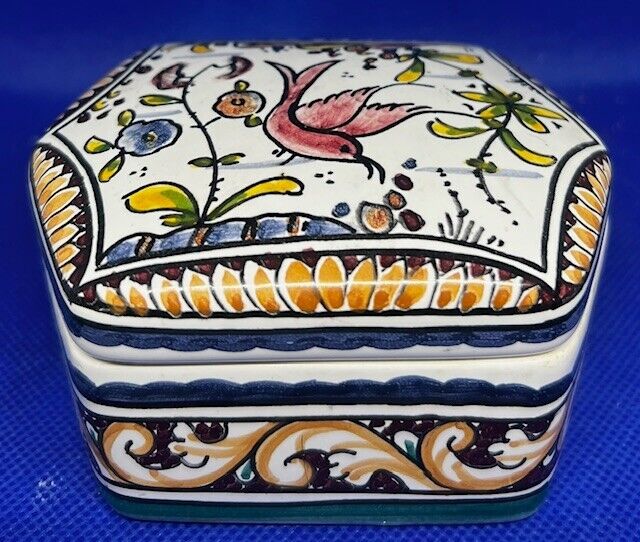 Vintage Portugal Hand Painted Bird Design Trinket Box