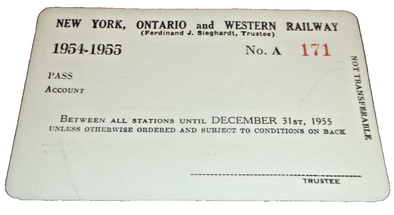 1954 1955 NEW YORK ONTARIO & WESTERN NYO&W EMPLOYEE PASS #171