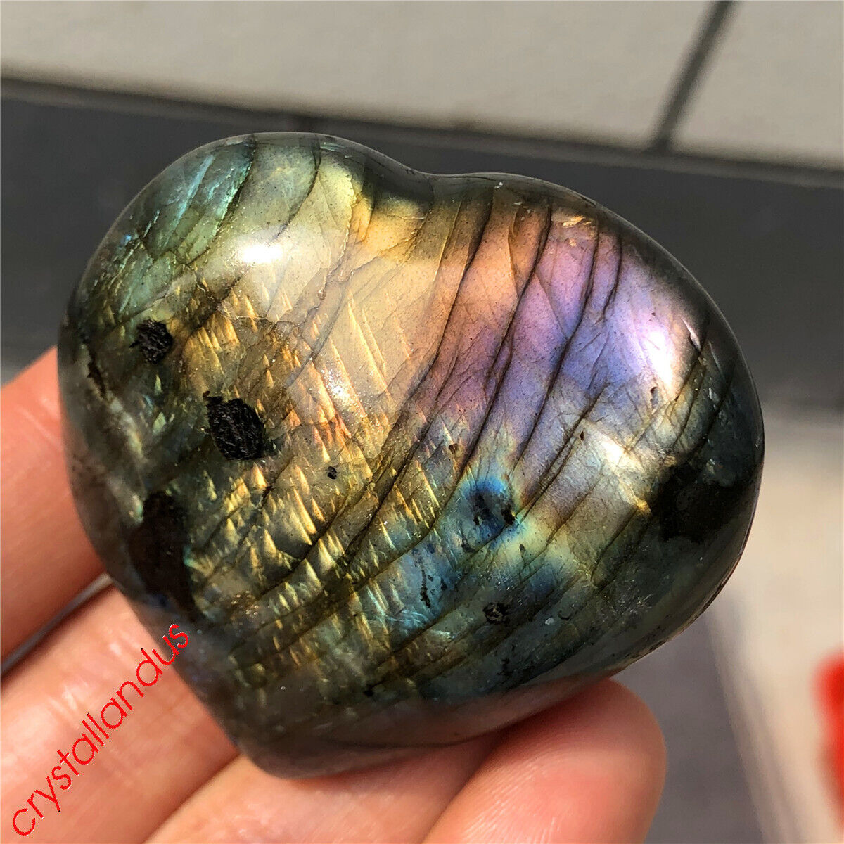 1pc Natural rainbow labradorite heart quartz crystal carved reiki healing 50g+