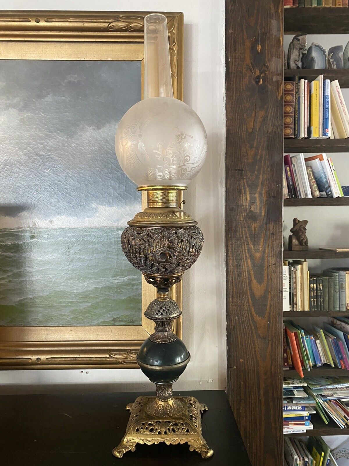 Antique Victorian Parlor Oil Lamp By Bradley & Hubbard