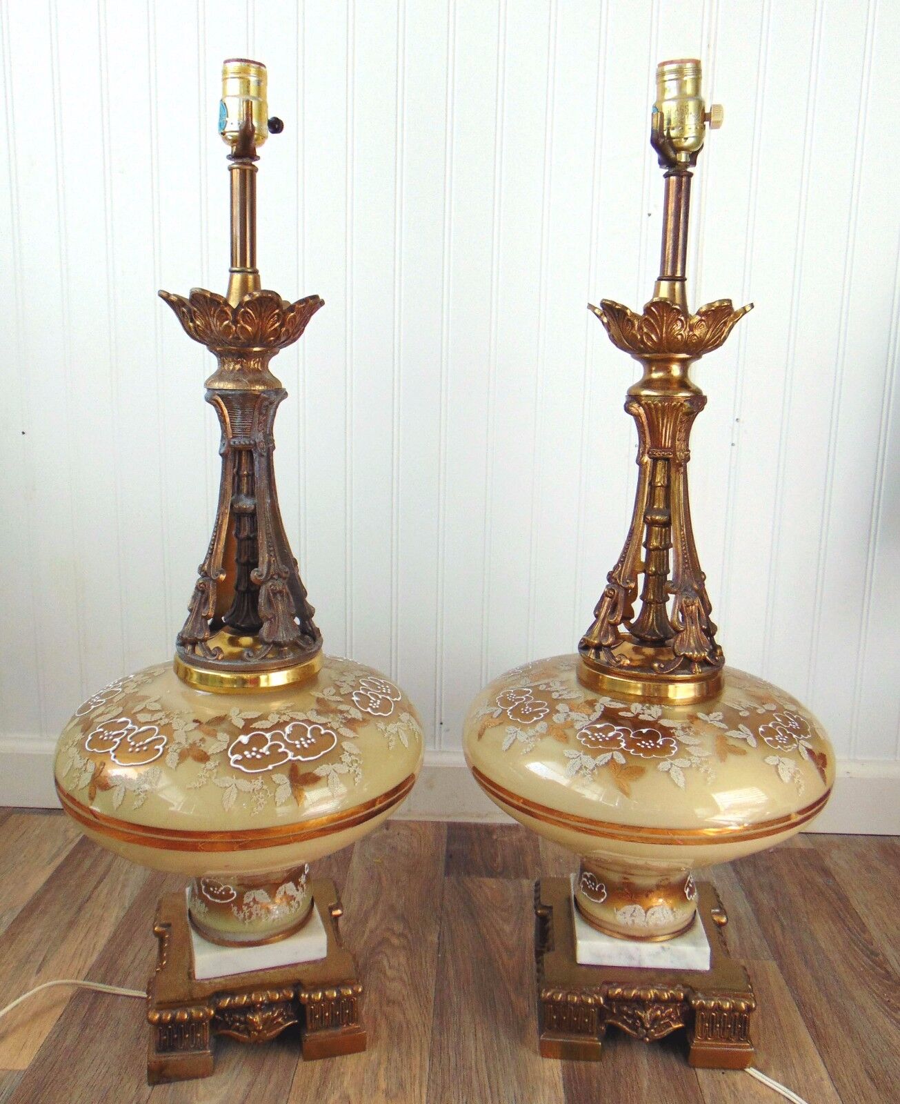 Pair of Vintage Hand painted Glass table lamps 30\