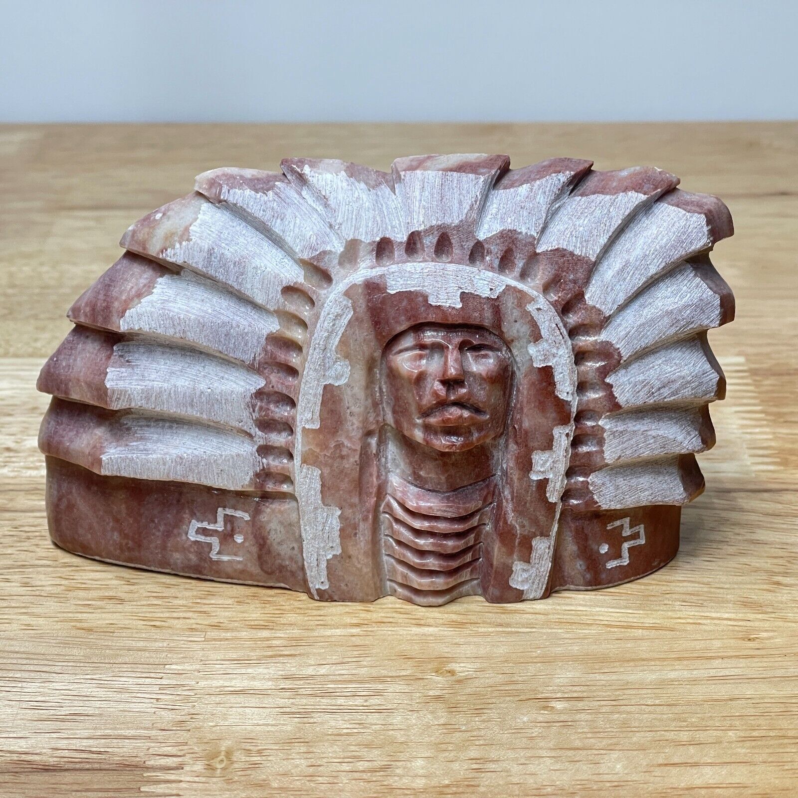 Carved Alabaster Native American Navajo Indian Sculpture Signed DBE