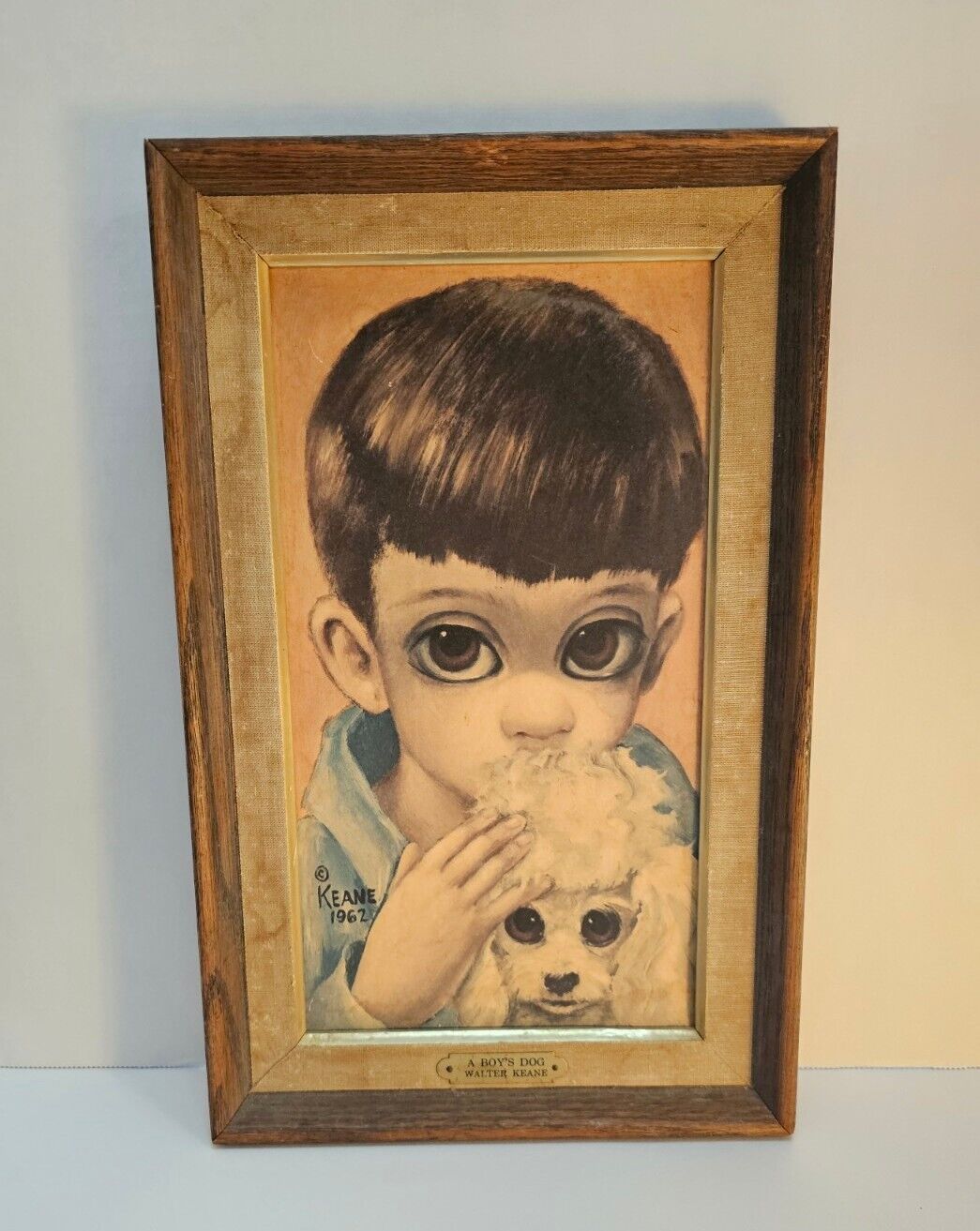 Vintage Walter Keane A Boy and  Dog Big Eyes 1962 Wood Framed MCM 
