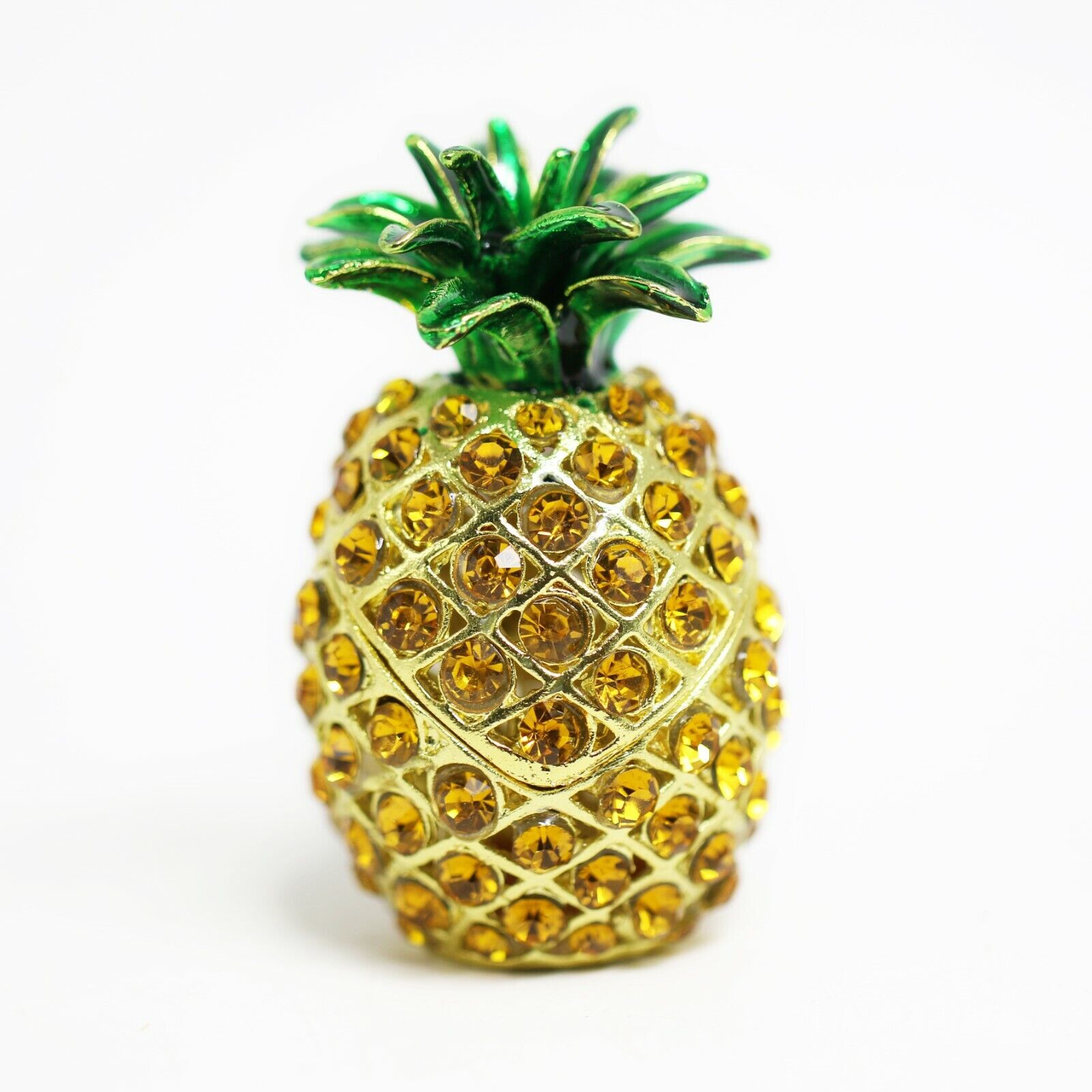 Bejeweled Enameled Fruit Trinket Box/Figurine With Rhinestones-Small Pineapple
