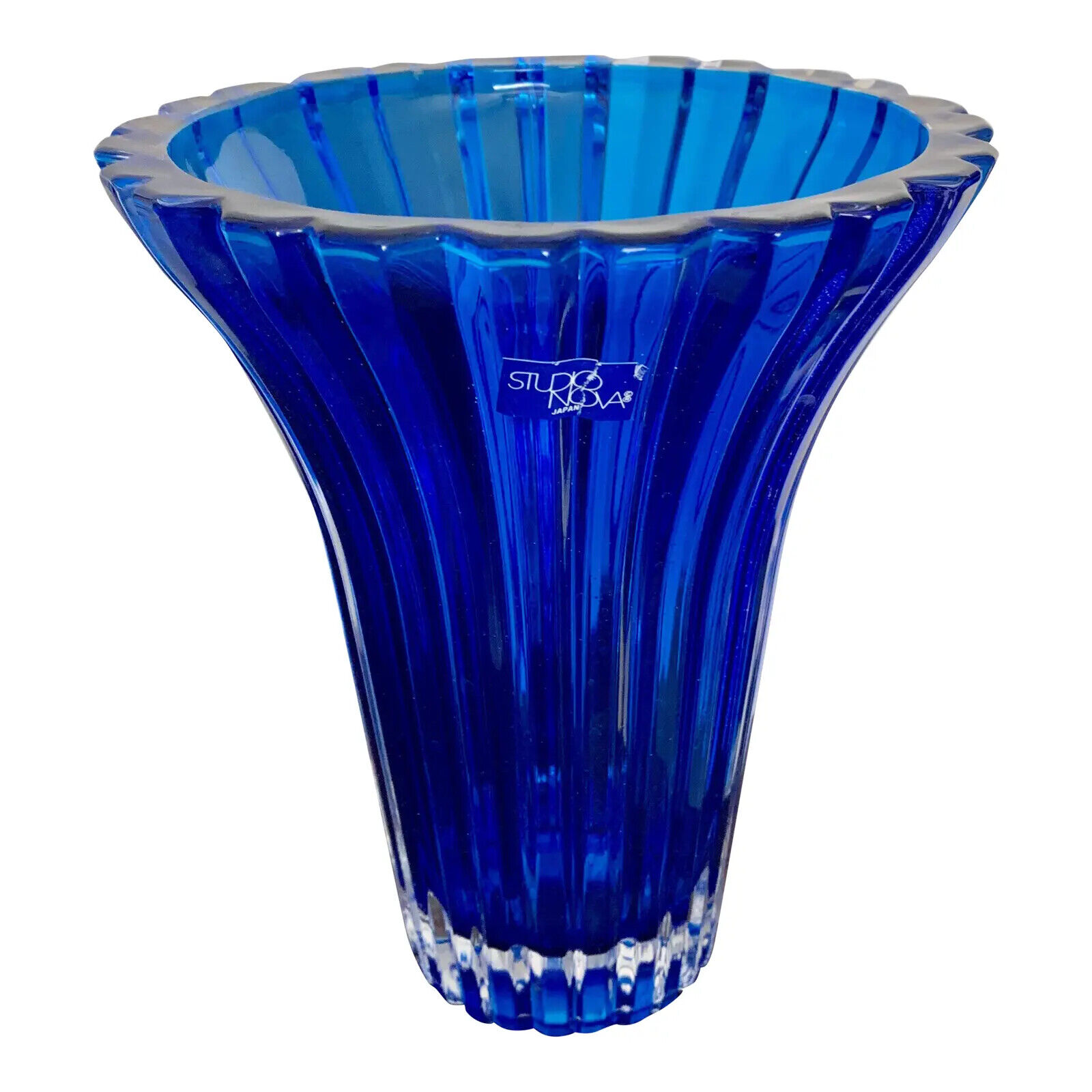 Vintage Modern Turquoise Blue Ribbed Glass Vase