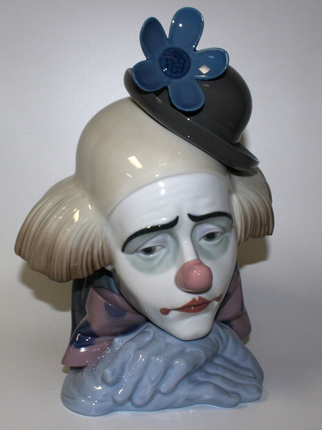 Lladro Pensive Clown Bowlers Hat 10” Tall Porcelain Gloss Figurine, 5130