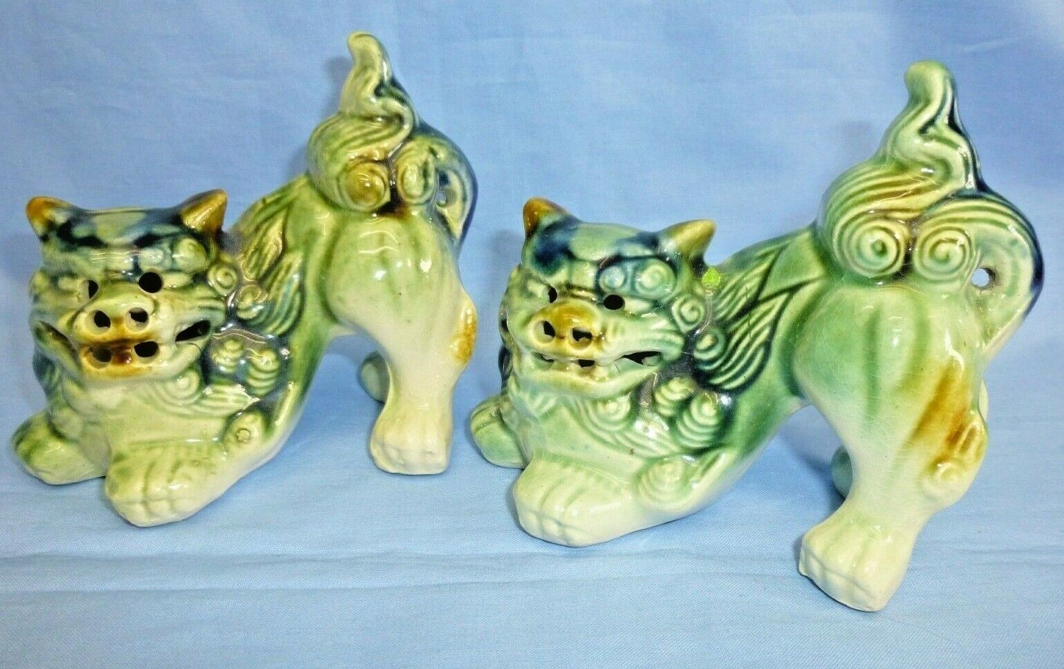 Vintage Porcelain Foo Dogs, Stone Lions, Shishi, Green/Blue 5\