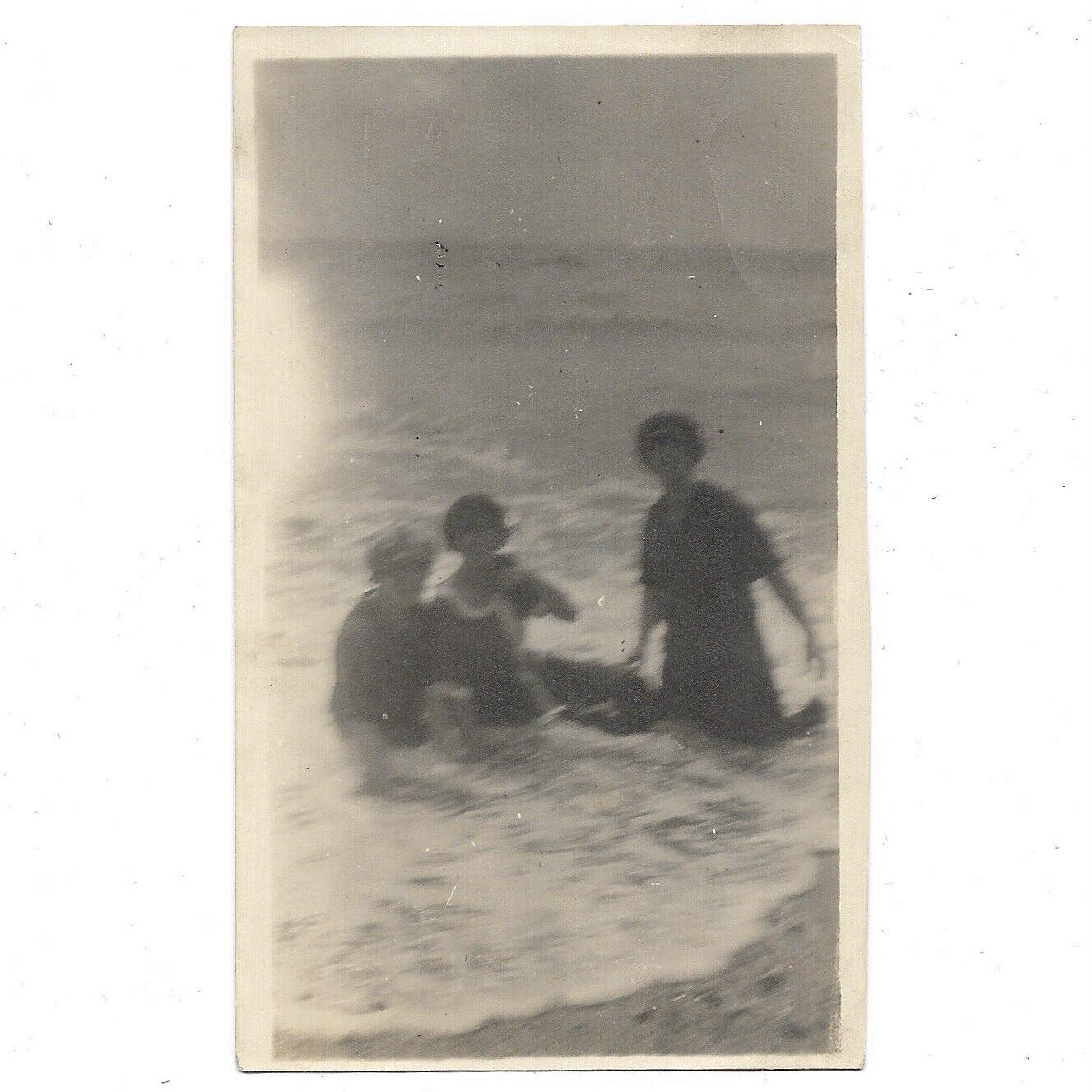 Vintage Photo Women Swimming In Dresses Ocean Beach 1900s Antique Snapshot Girls
